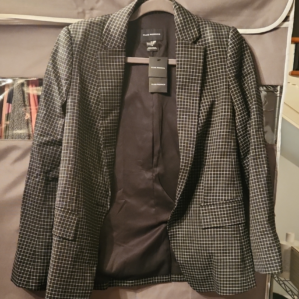 Club Monaco Women"s Black and White Grid Blazer